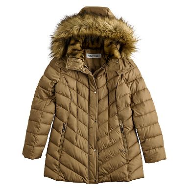 Women's Nine West Faux-Fur Hood Puffer Jacket