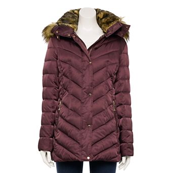 Women's Nine West Faux-Fur Hood Puffer Jacket