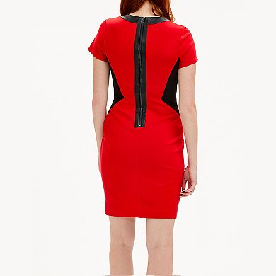 Women's Focus By Shani Faux Leather Trim Ponte Dress