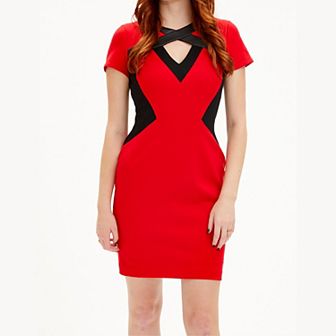 Women's Focus By Shani Faux Leather Trim Ponte Dress