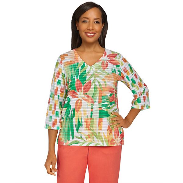 Plus Size Alfred Dunner Brushstroke Tropical Mini Ruffle Top