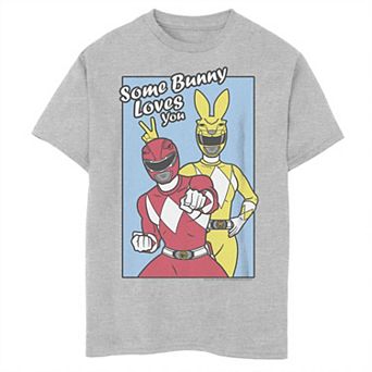 Boys 8-20 Power Rangers Yellow & Red Easter Some Bunny Loves You Graphic Tee