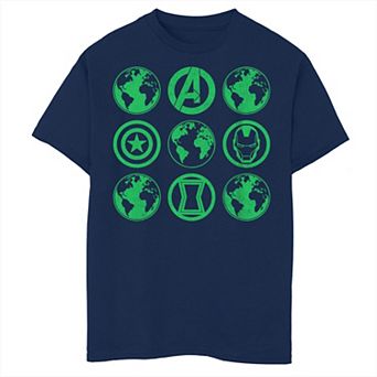 Boys 8-20 Marvel Avengers Green Globes And Logos Graphic Tee
