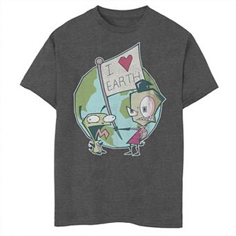 Boys 8-20 Invader Zim I Heart Earth Flag Graphic Tee