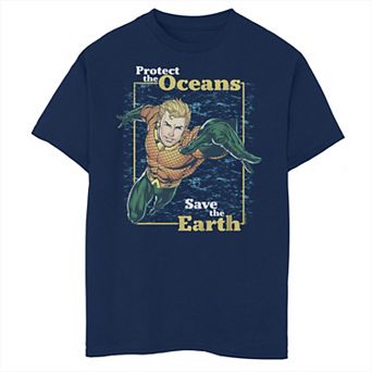 Boys 6-20 DC Comics Justice League Aquaman Protect The Oceans Save The Earth Graphic Tee