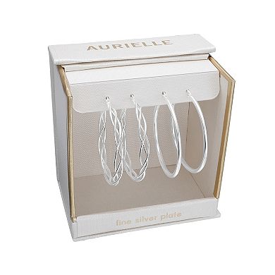 Aurielle Fine Silver Plated Braided Hoop & Tube Hoop Earrings Duo Set