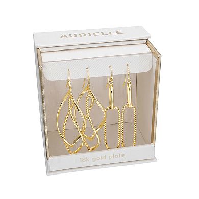 Aurielle 18k Gold Flash Plated Twisted Drop Earrings Duo Set