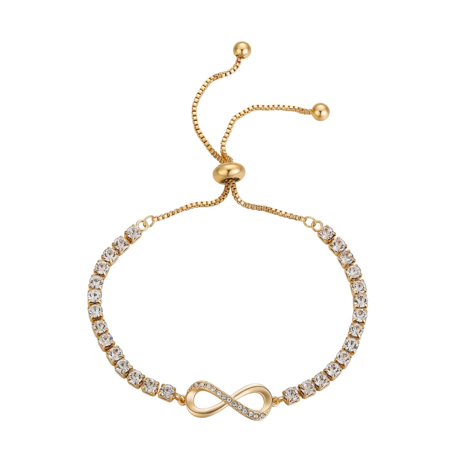 Brilliance Gold Tone Crystal Accent Infinity Adjustable Bracelet display picture 1