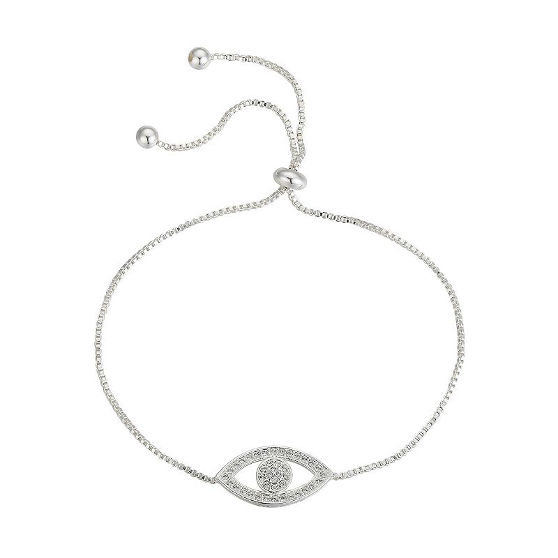 Brilliance Silver Tone Crystal Accent Evil Eye Adjustable Bracelet, Women