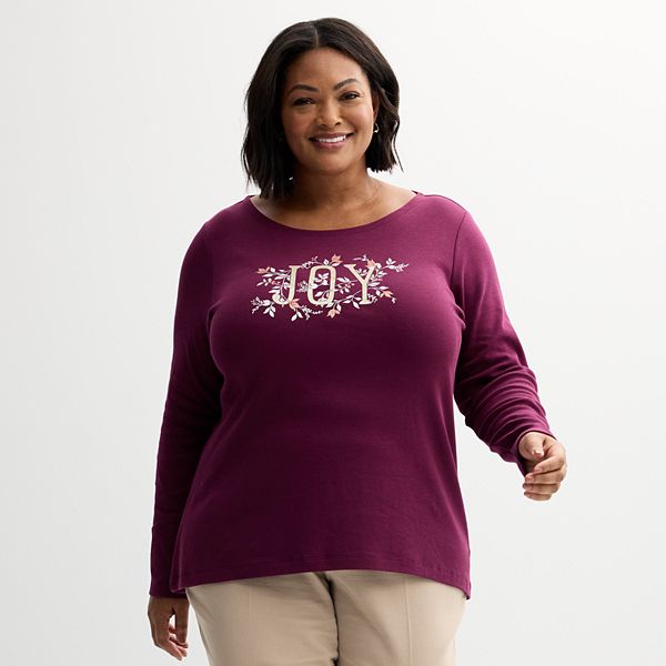 Plus Size Croft & Barrow® Holiday Tee - Joy Graphic (0X)