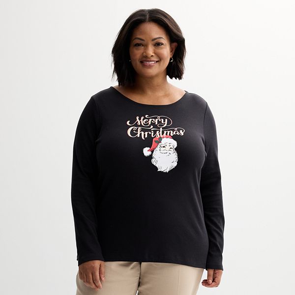 Plus Size Croft & Barrow® Holiday Tee - Merry Santa (1X)