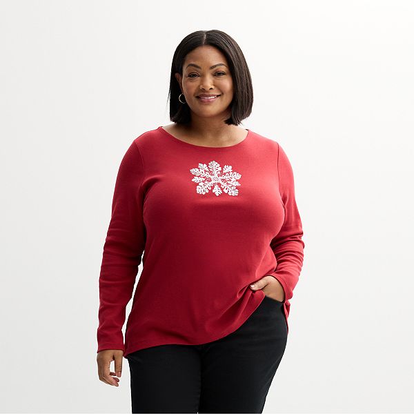 Plus Size Croft & Barrow® Holiday Tee - Snowflake (3X)