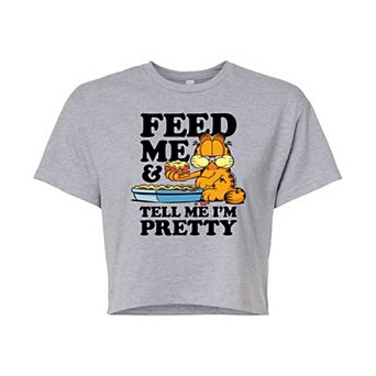 Juniors' Garfield Feed Me Cropped Tee