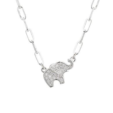 Love This Life Silver Tone Crystal Accent Elephant & Open Link Chain Necklace