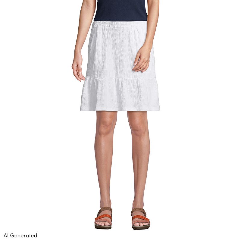 UPC 195926161949 product image for Women's Lands' End High Rise Crinkle Knit Pull On Skirt, Size: XL, Natural | upcitemdb.com