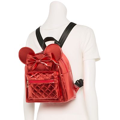 disney's minnie mouse 3d quilted mini backpack Disney for Toddlers ~ Deluxe 12" Minnie Face Bag with Ears and Bow (Minnie Mouse School Supplies Bundle) Top of bag has a hang strap Disney's Minnie Mouse Red Metallic