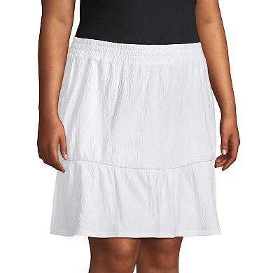 Plus Size Lands' End Crinkle Pull-On Tiered Skirt