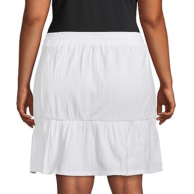 Plus Size Lands' End Crinkle Pull-On Tiered Skirt