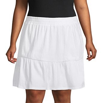Plus Size Lands' End Crinkle Pull-On Tiered Skirt