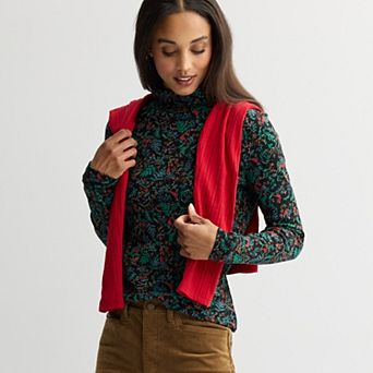 Petite Croft & Barrow® Long Sleeve Mockneck Top