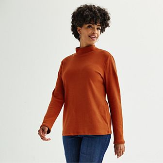 Petite Croft & Barrow® Long Sleeve Mockneck Top