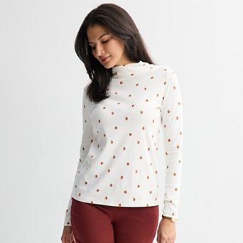 Petite Croft & Barrow® Long Sleeve Mockneck Top