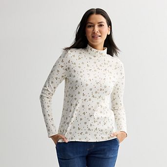 Petite Croft & Barrow® Long Sleeve Mockneck Top