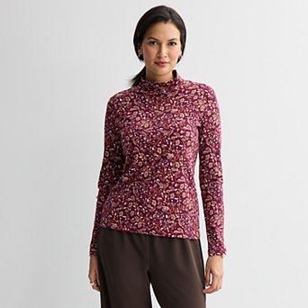 Petite Croft & Barrow® Long Sleeve Mockneck Top