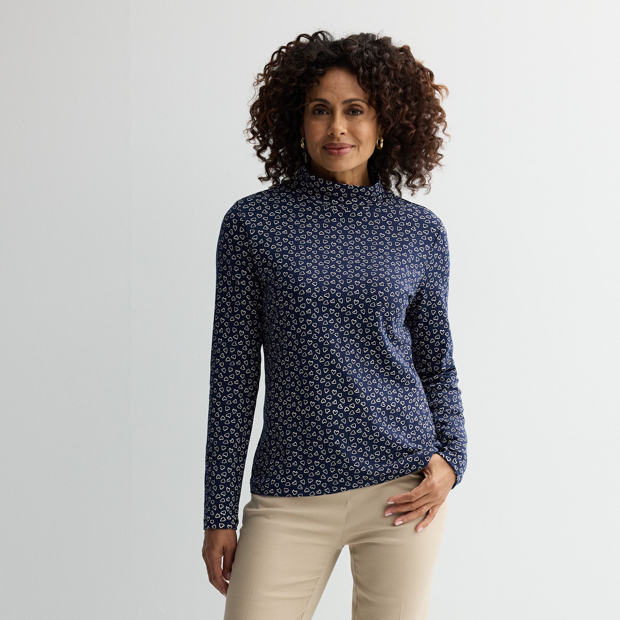 Petite Croft & Barrow® Long Sleeve Mockneck Top, Womens, Size: Small Peti