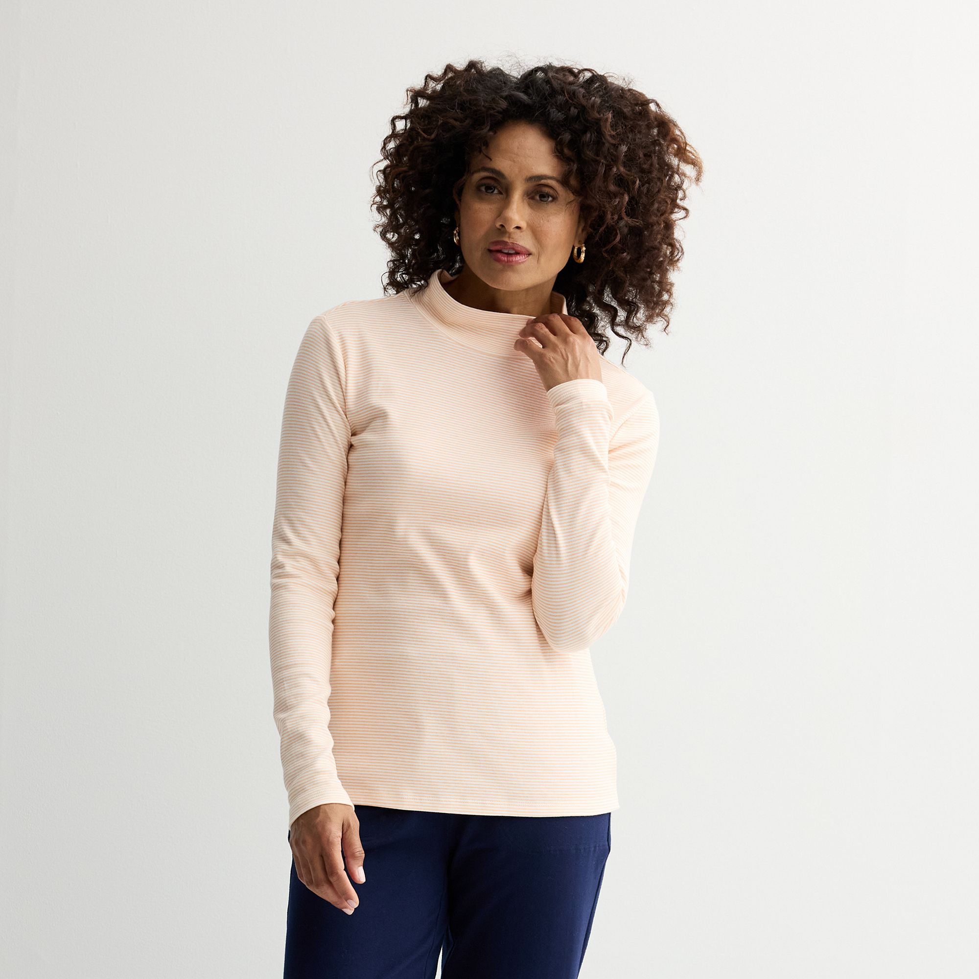 Petite Croft & Barrow® Long Sleeve Mockneck Top, Womens, Size: Small Peti