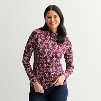 Petite Croft & Barrow® Long Sleeve Mockneck Top