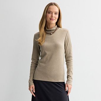 Petite Croft & Barrow® Long Sleeve Mockneck Top