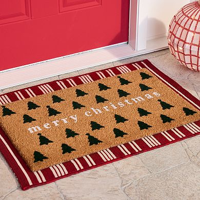 St. Nicholas Square® Merry Christmas Trees 18'' x 30'' Coir Doormat