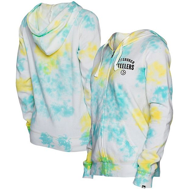 Women's New Era White Pittsburgh Steelers Ice-Dye Full-Zip Hoodie