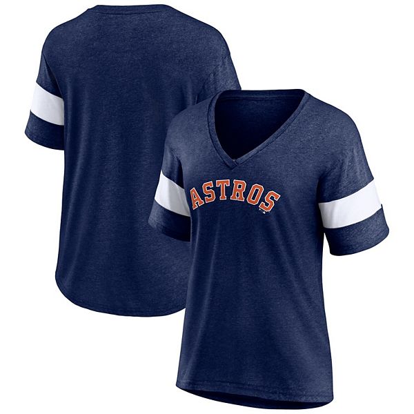 Women's Fanatics Branded Heathered Navy Houston Astros Wordmark V-Neck  Tri-Blend T-Shirt