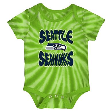 Newborn & Infant Neon Green/White Seattle Seahawks Monterey Tie-Dye 2-Pack Bodysuit Set