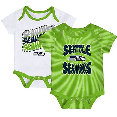 Newborn & Infant Neon Green/White Seattle Seahawks Monterey Tie-Dye 2-Pack Bodysuit Set