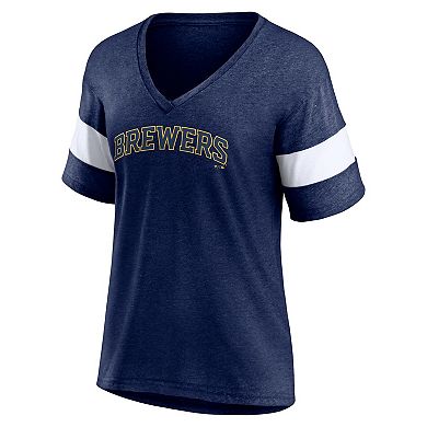 Women's Fanatics Branded Heathered Navy Milwaukee Brewers Wordmark V-Neck Tri-Blend T-Shirt