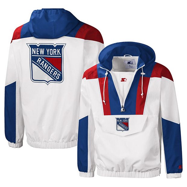 Men's Starter Blue/White New York Rangers Striker Half-Zip Hoodie