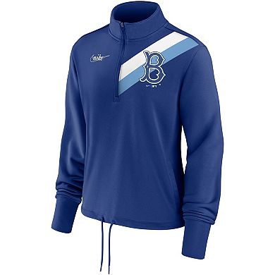 Women's Nike Royal Brooklyn Dodgers Cooperstown Collection Rewind Stripe Performance Half-Zip Pullover