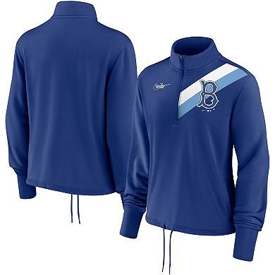 Women's Nike Royal Brooklyn Dodgers Cooperstown Collection Rewind Stripe Performance Half-Zip Pullover