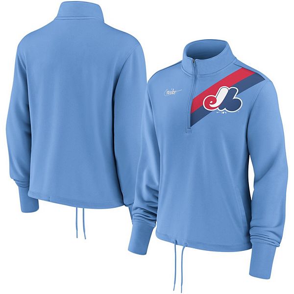 Women's Nike Powder Blue Montreal Expos 1982 Cooperstown Collection Rewind Stripe Performance Pullover