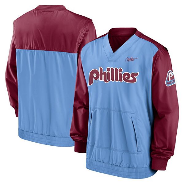 Men's Nike Burgundy/Light Blue Philadelphia Phillies Authentic Collection  Pregame Performance Raglan Pullover Sweatshirt