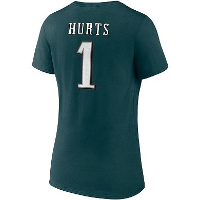 Women's Fanatics Branded Jalen Hurts Midnight Green Philadelphia Eagles Player Icon Name & Number V-Neck T-Shirt