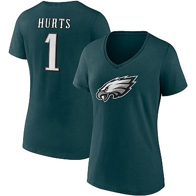 Women's Fanatics Branded Jalen Hurts Midnight Green Philadelphia Eagles Player Icon Name & Number V-Neck T-Shirt
