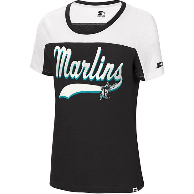 Women's Florida Marlins Starter Black/White Kick Start T-Shirt