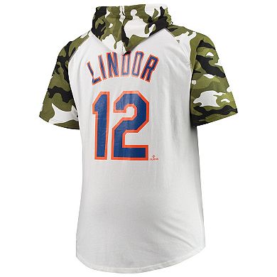 Men's Francisco Lindor White/Camo New York Mets Big & Tall Raglan Hoodie T-Shirt