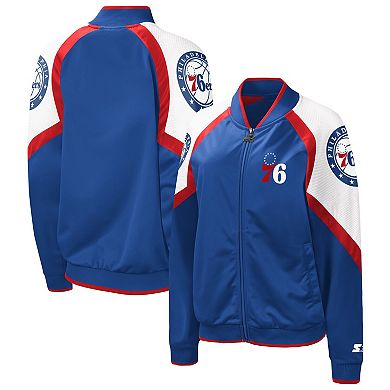 Women's Starter Royal/Red Philadelphia 76ers Fan Girl Satin Raglan Full-Zip Jacket