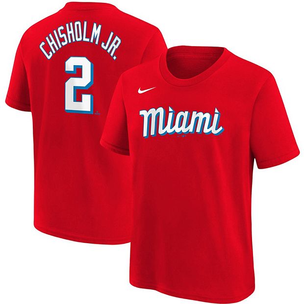 Youth Nike Jazz Chisholm Jr. Red Miami Marlins City Connect Name & Number T- Shirt