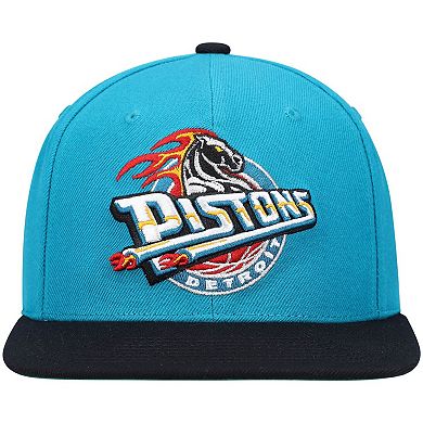 Men's Mitchell & Ness Teal/Black Detroit Pistons Hardwood Classics Team Two-Tone 2.0 Snapback Hat